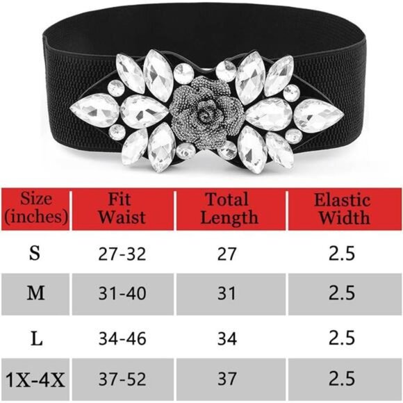 Rhinestone Belt Formal Belt Women Stretch Dressy Elastic Flower Belts Fancy - Picture 5 of 7